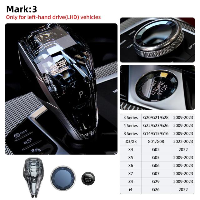 BMW G20 G22 G26 G14 Z4 G29 X3 G01 X4 G02 X5 G05 X6 G06 X7 G07 用 クリスタル 3ピース シフトノブ ハンドル ショートロッド レバー セット LHD車対応 輸入品_9