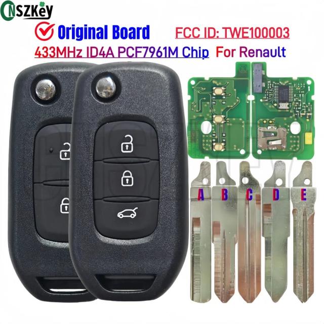 CNSZKey TWE1G0003 純正交換用 折りたたみキー  Renault Dacia Duster Logan Lodgy Sandero Stepway Symbol 専用 433MHz ID4A PCF7961M 輸入品