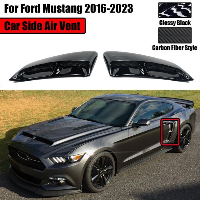 2個セット フォードマスタング 2016-2023 用 サイドエアベント リアフェンダーアウトレットスクープトリム ドア外装 光沢ブラック カーボンファイバー風 輸入品