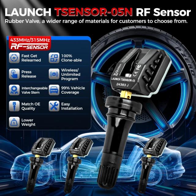 LAUNCH LTR-05 TPMSセンサー 315MHz/433MHz デュアル周波数 スクリュータイプ メタルバルブ (角度調整可能) タイヤ空気圧監視システム プログラマブル 輸入品