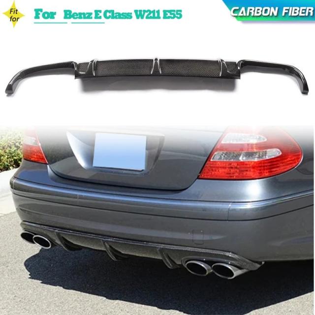 メルセデス・ベンツ Eクラス W211 E55 AMG セダン 用 リアバンパーディフューザーリップ (2002-2006年) リアディフューザーリップスポイラー FRP/カーボンファイバー 輸入品