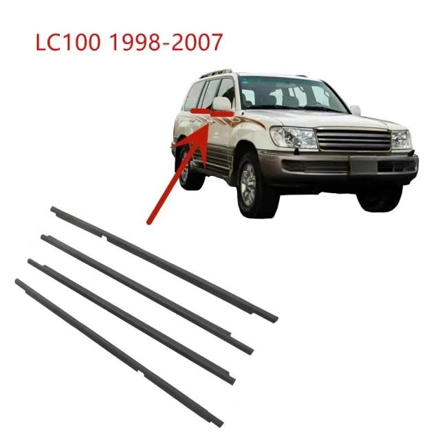 4点セット ブラック 外窓用ゴム ランドクルーザー LC100 1998-2007年 ウエザーストリップ ガラス用シール 品番 75740-60030 LX470対応 輸入品