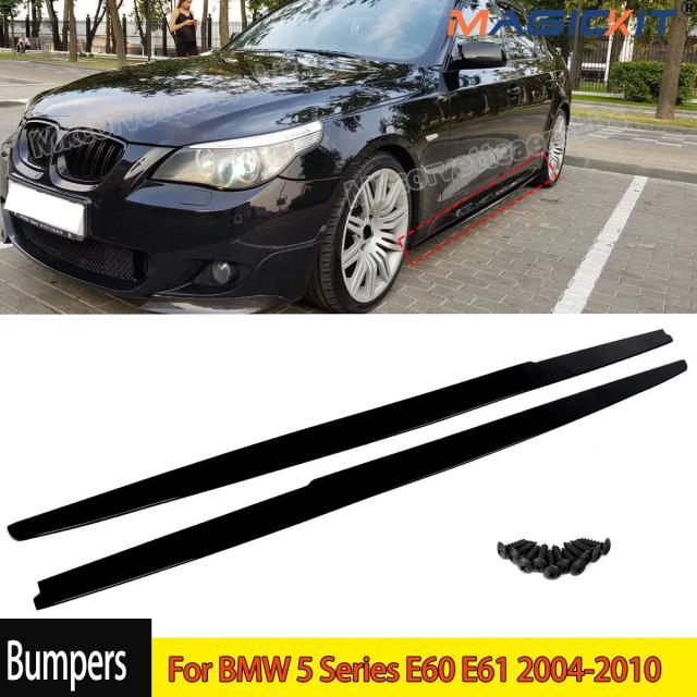 グロスブラック サイドスカート パネル エクステンションリップ BMW 5シリーズ E60 E61 2004-2010 輸入品