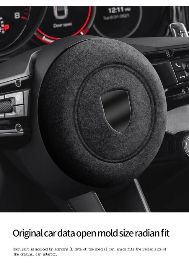 ポルシェ パナメーラ カイエン 718 911 マカン 用 ステアリングホイール ホーンカバー トリム スエード 内装 装飾 アクセサリー 輸入品