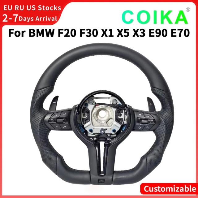 COIKA ブラッククローム Mスポーツステアリングホイール BMW E90 E87 E84 F30 F34 F80 F15 F22 F10 F07 用 パーフォレーテッドレザー 輸入品