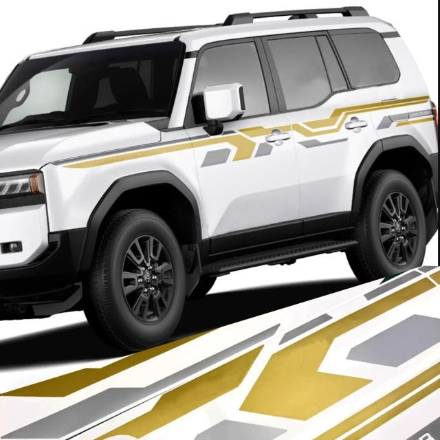 カスタム マットゴールド グレーウエストライン ステッカー ストライプ デカール グラフィックス ブラックアウト ビニール プリカット ラップ ランドクルーザー 250 プラド LC250用 輸入品
