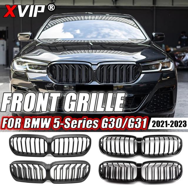 BMW 5シリーズ G30/G31 専用 XVIP デュアルスラット 光沢ブラック フロントバンパーグリル (2021-2023 530i/540i シングルラインスタイル アッパーグリル) 輸入品