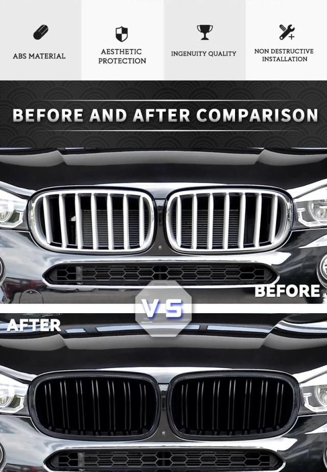 フロントボンネットキドニーグリル バンパー ブラックデュアルグリル 交換パーツ カーパーツ BMW F15 X5 F16 X6 2014-2017 適合 輸入品_9