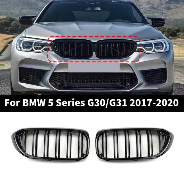 BMW 5シリーズ M5 G30 G31 520i 530i 540i 用 フロントバンパーグリル ABS製 2スラット グロスブラック フロントキドニーグリル 輸入品