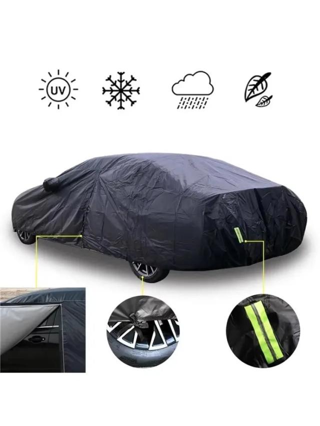 ユニバーサルSUV・セダン用 全天候対応 フルカバー 車カバー 日除け 雪対策 UVカット ジッパー設計 ブラック S-XXL 輸入品