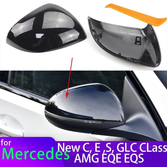 メルセデス C・E・S・GLCクラス W206 X206 S206 X254 W214 W223 EQE EQS AMG ブラック カーボン調 リアビューミラー カバー カース アクセサリー 輸入品