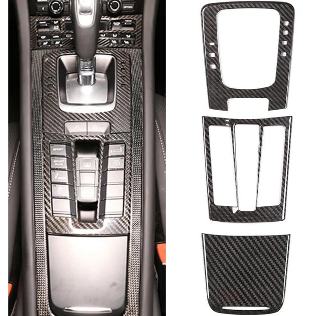 ポルシェ718 911 2012-2021 専用 本物カーボンファイバー 車内 ギアシフトコントロールパネル マルチメディアボタンカバー トリムステッカー 輸入品