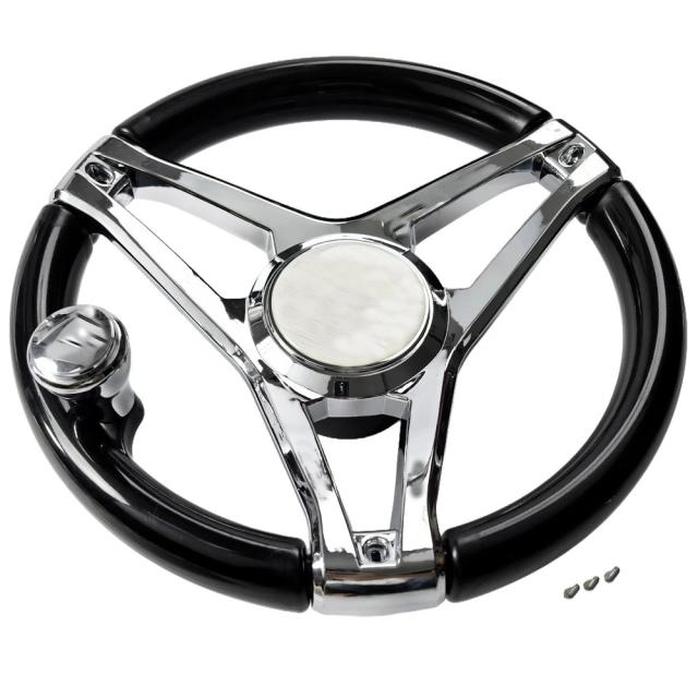 ボートステアリングホイール 3スポーク 13.5インチ シースター・ベラド対応 回転ノブ付き 輸入品