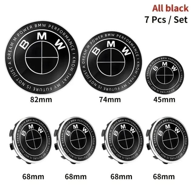 BMW M用 フロントフードエンブレム リアトランクバッジ ステアリングホイール用 45mm 68mm 74mm 82mm 7ピースセット F30 G01 E36 E39 E87 E46 E90 E92 E53 E94対応 輸入品