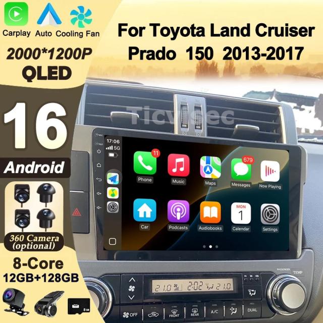 Android 16 車載ナビゲーション トヨタ ランドクルーザー プラド 150 2013- 用 冷却ファン付 マルチメディア スクリーン Android Auto対応 輸入品
