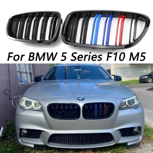 【BMW 5シリーズ F10/F11/F18 M5用】グロスブラック フロントバンパーグリル ワイドキドニーグリル ダブル 2010-2016 520d 530d 540i 528i 535i 輸入品