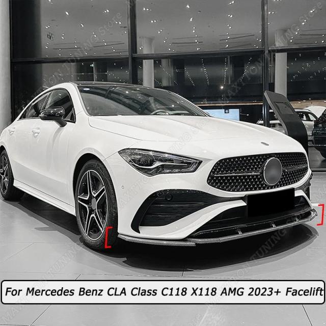 メルセデス・ベンツ CLAクラス C118 X118 AMG 以降 フェイスリフト グロスブラック/カーボン調 3ピース フロントバンパーリップ スプリッター ボディキット チューニング 輸入品