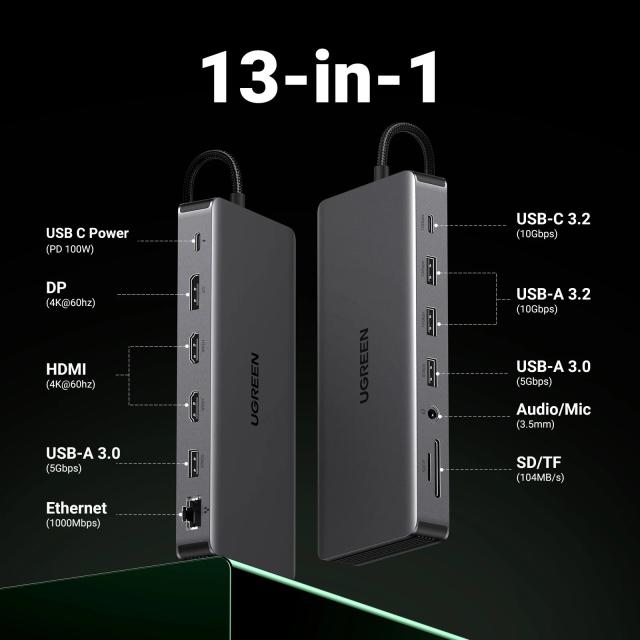 UGREEN USB C ドッキングステーション 13 in 1 4K トリプルディスプレイ デュアルHDMI 10Gbps USB C HUB 100W PD SD/TF 対応 MacBook Pro Air Dell XPS 輸入品_10