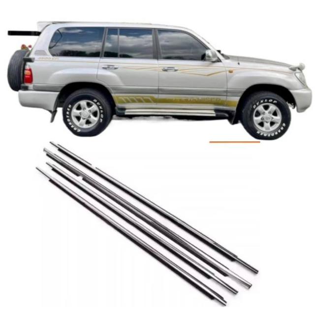 4点セット クローム アウトサイド ウィンドウ ゴム ランドクルーザー LC100 1998-2007年 用 ウェザーストリップ シール ガラス LX470 75740-60030 輸入品