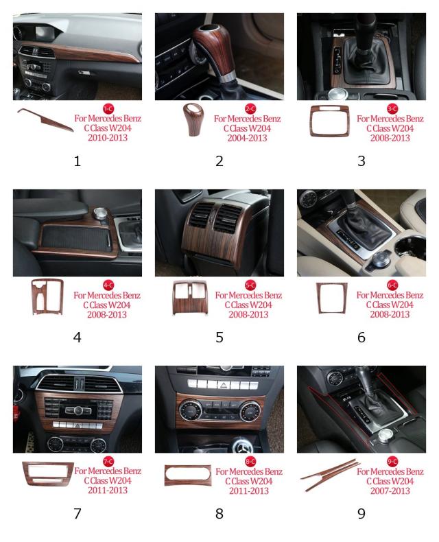 メルセデスベンツ Cクラス W204 C180 C200 専用 パインウッド調 内装用 カーデコステッカー カーバッジ 2007-2013年式 輸入品_1