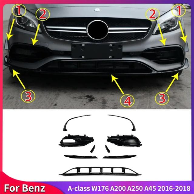 ベンツ Aクラス W176 A200 A250 A45 AMG ハッチバック スポーツ 2016-2018 フロントバンパー リップスポイラー スプリッター カナード ベント オートパーツ 輸入品