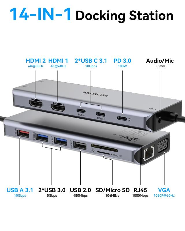 MOKiN USB C HUB 4K 60Hz Type C 変換アダプター HDMI DP VGA ギガビットイーサネット USB 3.1 PD 100W 給電 Macbook Air Pro M2 M1 PC アクセサリー 輸入品_10