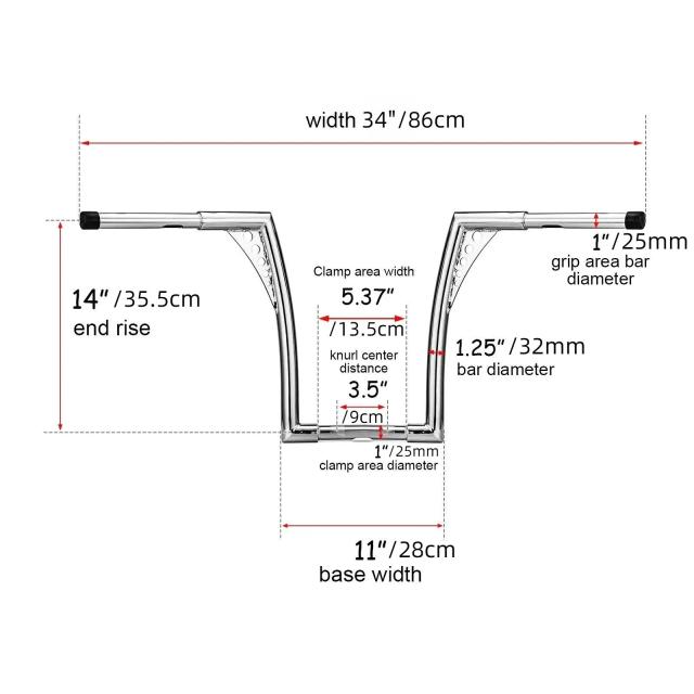JOFRUNTN 14インチ アップライト エイプハンガー ハンドルバー グロッシーブラック＆クローム ハーレーソフテイル/ダイナ/スポースターXL適合 輸入品_6