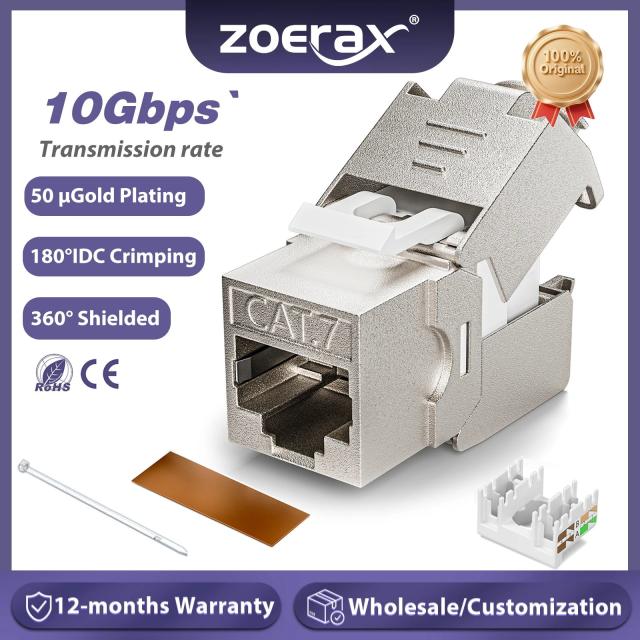 ZoeRax RJ45 CAT8 CAT7 CAT6A シールド対応 ツールフリー キーストーンジャック 180度タイプ 亜鉛合金 モジュールアダプター カプラー 輸入品