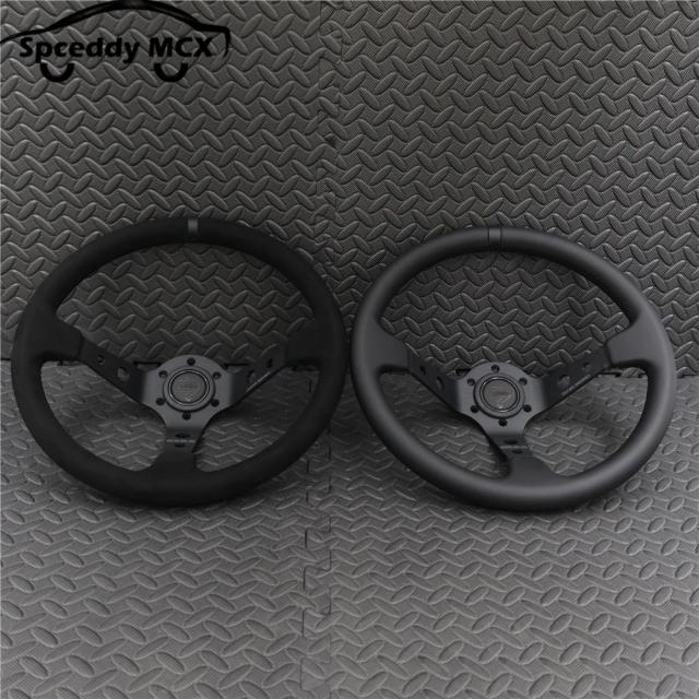 14インチ 350mm スエードレザー/本革 ディープコンケーブ ドリフト JDM レーシング ステアリングホイール ブラックエディション 2407MOBE125 輸入品