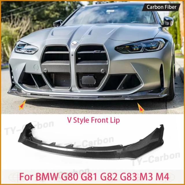 BMW 3シリーズ 4シリーズ G80 G81 G82 G83 M3 M4 用 リアルカーボンファイバー フロントリップ Vボディキット バンパースプリッター 車アクセサリー 2021-2023 輸入品