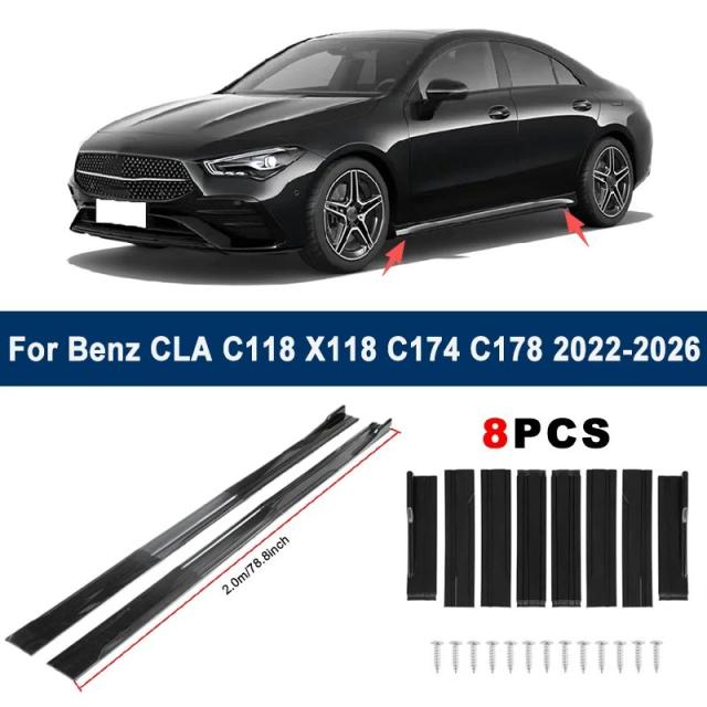 メルセデス・ベンツCLA C118 X118 C174 C178（2022-2026年）用 2メートル セクショナル サイドスカート エクステンションリップ - レーシングサイドスポイラー ボディキット 輸入品