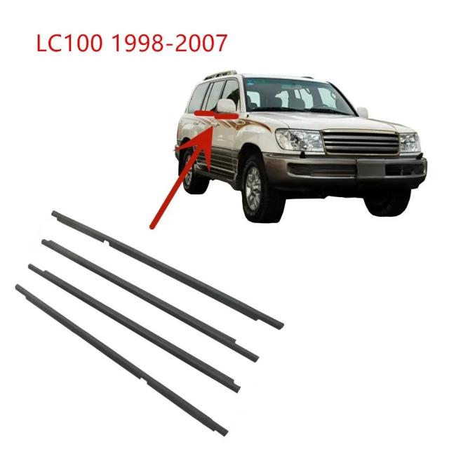 4ピース クローム/ブラック 外窓ゴム ランドクルーザー LC100 1998-2007年 ウエザーストリップシール ガラス用 品番 75740-60030 LX470 対応 輸入品