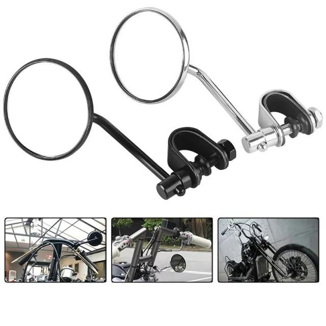 オートバイ ハンドルミラー 丸型 凸面 クリップオン レトロ ハーレー SR400 チョッパー クルーザー カフェレーサー用 輸入品