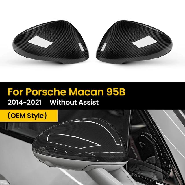 ポルシェ マカン 95B 2014-2021 年式 純正スタイル アシスト機能なし リアルドライカーボン サイドドア ドアミラー カバー 輸入品