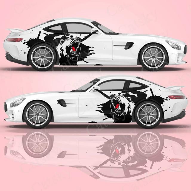 不機嫌熊 車用ステッカー サイドカーフォイル 車両側面グラフィック 柄 DIY タイガー 猛々しい デカール ステッカー 輸入品