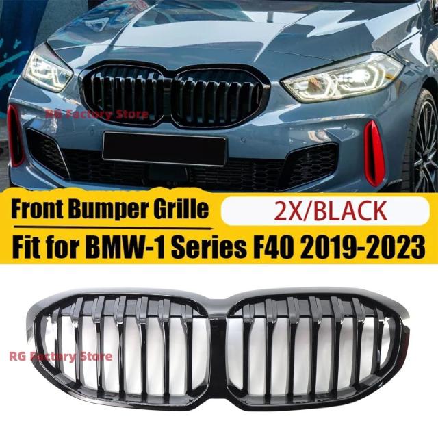 グロスブラック フロントバンパー キドニーグリル BMW F40 1シリーズ 2019-2023 シングルスラット スポーツグリルカバー 輸入品