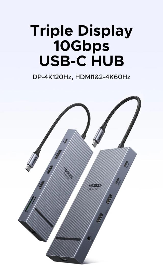 UGREEN 12-in-1 USBハブ Type-C 変換 2HDMI 4K120Hz DP USB3.2 10Gbps SD/TF RJ45 PD100W MacBook Dell HP ノートPC アクセサリー ドッキングステーション 輸入品_9
