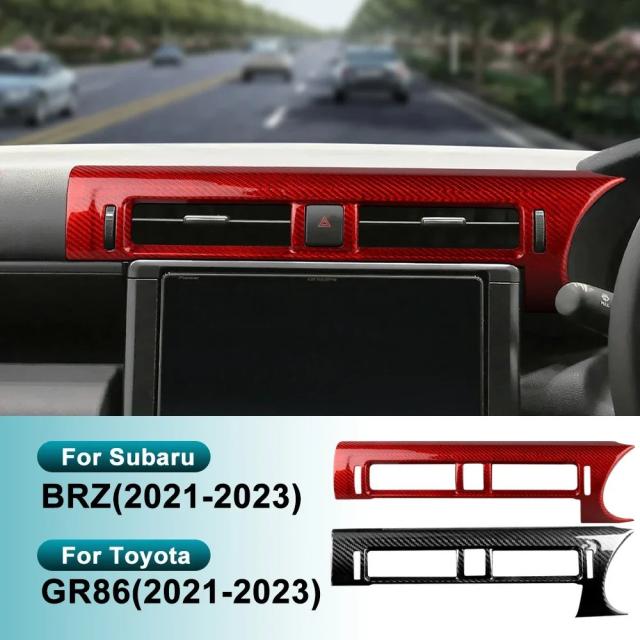 リアルハードカーボンファイバー スバルBRZ トヨタGR86 2021-式 JDM RHD センターエアコンアウトレットベント ステッカー 内装パーツ 輸入品