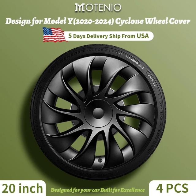 モデルY 2020-用 20インチ サイクロンホイールカバー 4枚セット フルカバータイプ ハブキャップ テスラ純正交換アクセサリー 輸入品