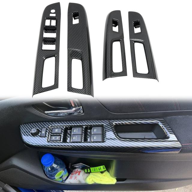 RHD! スバル WRX STI 2015-2020 用 ABSカーボン調 ドアスイッチパネルトリム インテリア装飾フレーム 4点セット 輸入品