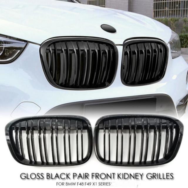BMW X1 F48 F49 2016-2020 用 Mスタイル ダブルライン フロントバンパー キドニーグリル グロスブラック 輸入品
