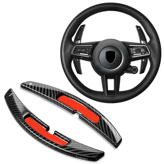 ポルシェ911 992（2021-式）／パナメーラ（式）用 リアルカーボンファイバー ステアリングホイール パドルシフター エクステンション シフトパドル アクセサリー 輸入品