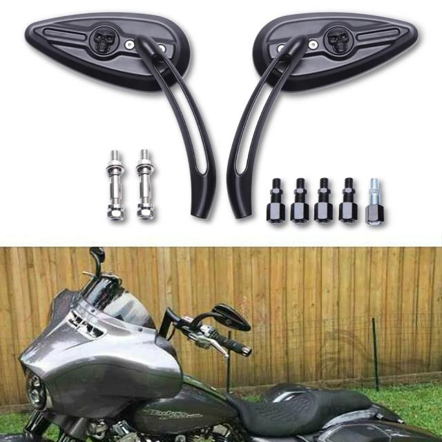 ハーレー ストリートグライド スペシャル スポースター1200 883用 スカルティアドロップ リアビュー サイドミラー バイク用 バックミラー アクセサリー 輸入品