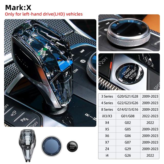BMW G20 G22 G26 G14 Z4 G29 X3 G01 X4 G02 X5 G05 X6 G06 X7 G07 用 クリスタル 3ピース シフトノブ ハンドル ショートロッド レバー セット LHD車対応 輸入品_3
