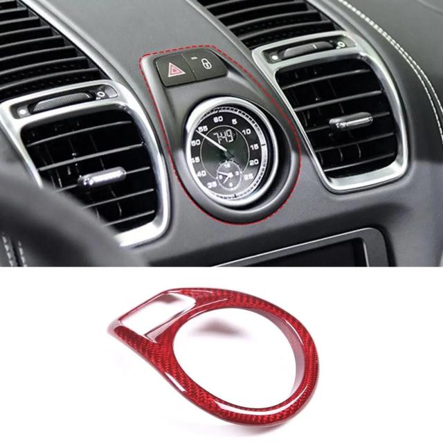 レッドカーボンファイバー 車内 センターコンソール クロックカバー トリム デコレーションステッカー ポルシェ ボクスター 2014 2015 輸入品