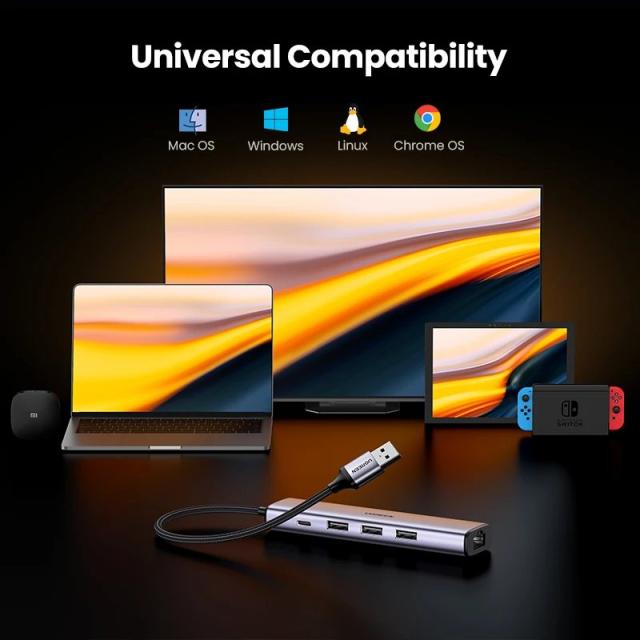UGREEN USB3.0 イーサネットアダプター 1000/100Mbps HUB搭載 RJ45 LAN ネットワークカード ノートPC Xiaomi Mi Box Macbook Windows USB-C HUB対応 輸入品_6