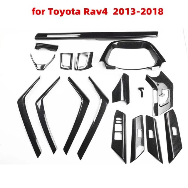 カーボン調ギアヘッドパネルステアリングホイールトリムアームレストカバーアウトレットABSステッカー トヨタ RAV4 2013-2018 年式 カーパーツ 輸入品