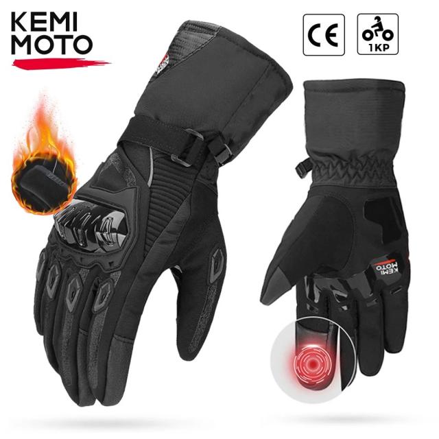 KEMiMOTO CE認証 バイク用ウィンターグローブ 防寒 防水 防風 タッチスクリーン対応 プロテクティブグローブ ブラック 輸入品