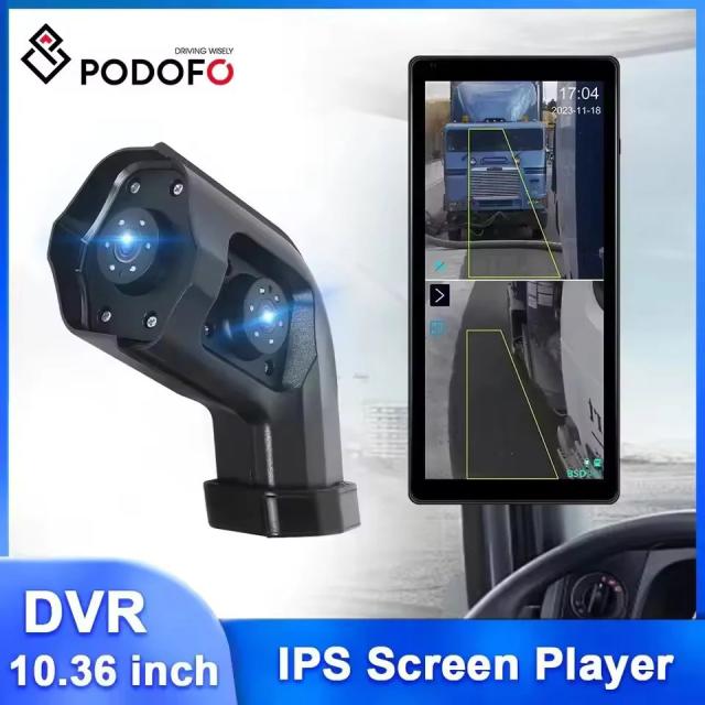 ポドフォ 10.36インチ トラック用 車載サイドビュー垂直モニター 電子式ルームミラー タッチスクリーン デュアルカムドライブレコーダー BSD搭載 IP68防水 輸入品