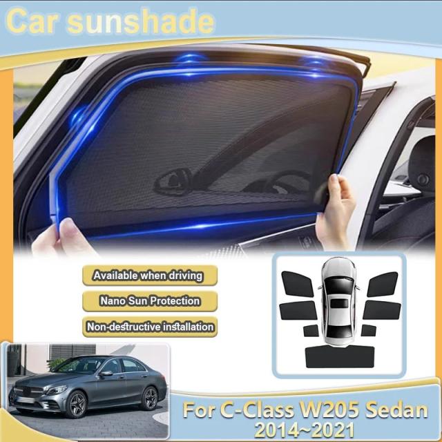 メルセデス・ベンツ Cクラス W205 セダン 2014~2021 専用 メッシュサンシェード マグネット式 サイドカービザー 遮光 プライバシーカーテン 輸入品